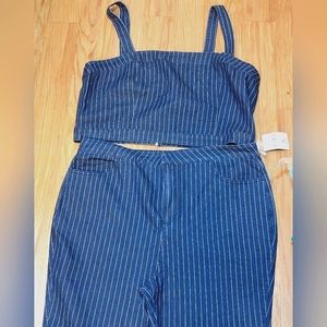 Denim Pinstriped Crop & Pant Set